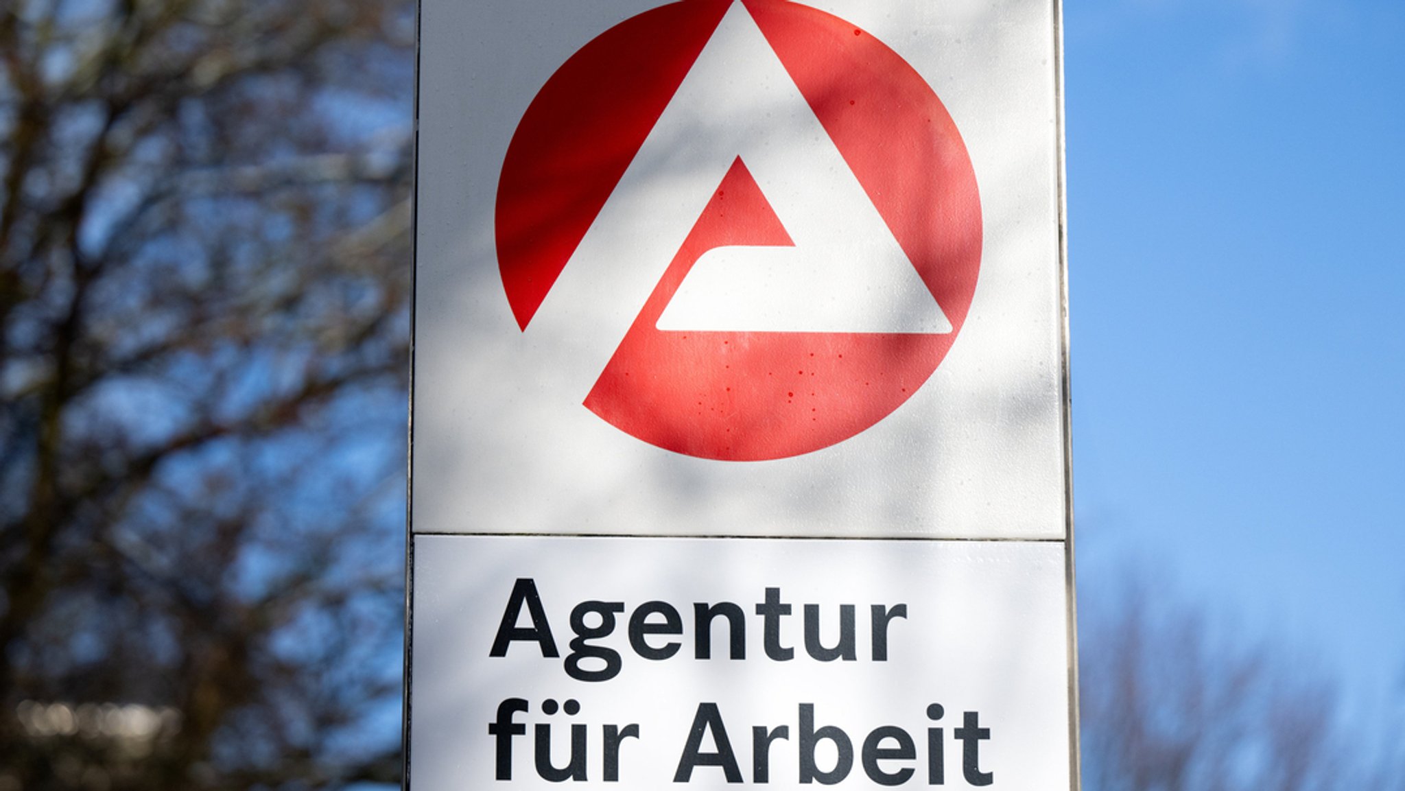 Schild "Agentur für Arbeit" mit Logo vor Bäumen | Bild: dpa-Bildfunk / Sven Hoppe Schild "Agentur für Arbeit" mit Logo vor Bäumen