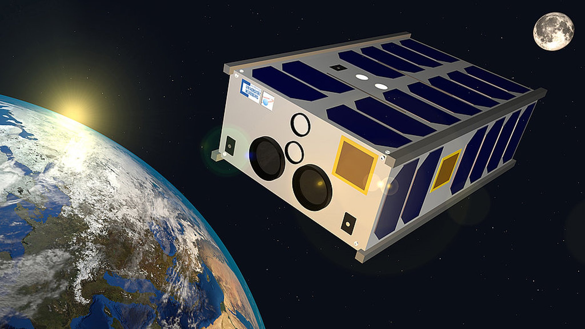 So könnte Sonate-2 im Orbit aussehen, wenn der neuartige Nanosatellit im Frühjahr 2024 ins All geschossen wird.