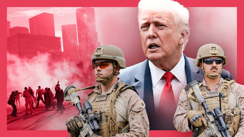 (Symbolbild) Donald Trump und US-Soldaten | Bild: picture alliance / Sipa USA | Sipa USA, picture alliance / ZUMAPRESS.com | Amy Katz; Montage: BR/Maxi Schumann (Symbolbild) Donald Trump und US-Soldaten