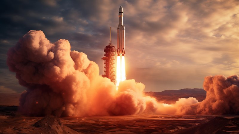 Ein Raketenstart bei Sonnenaufgang mit Rauch und Flammenspur | Bild: Picture Alliance / Dmitry Rukhlenko Ein Raketenstart bei Sonnenaufgang mit Rauch und Flammenspur