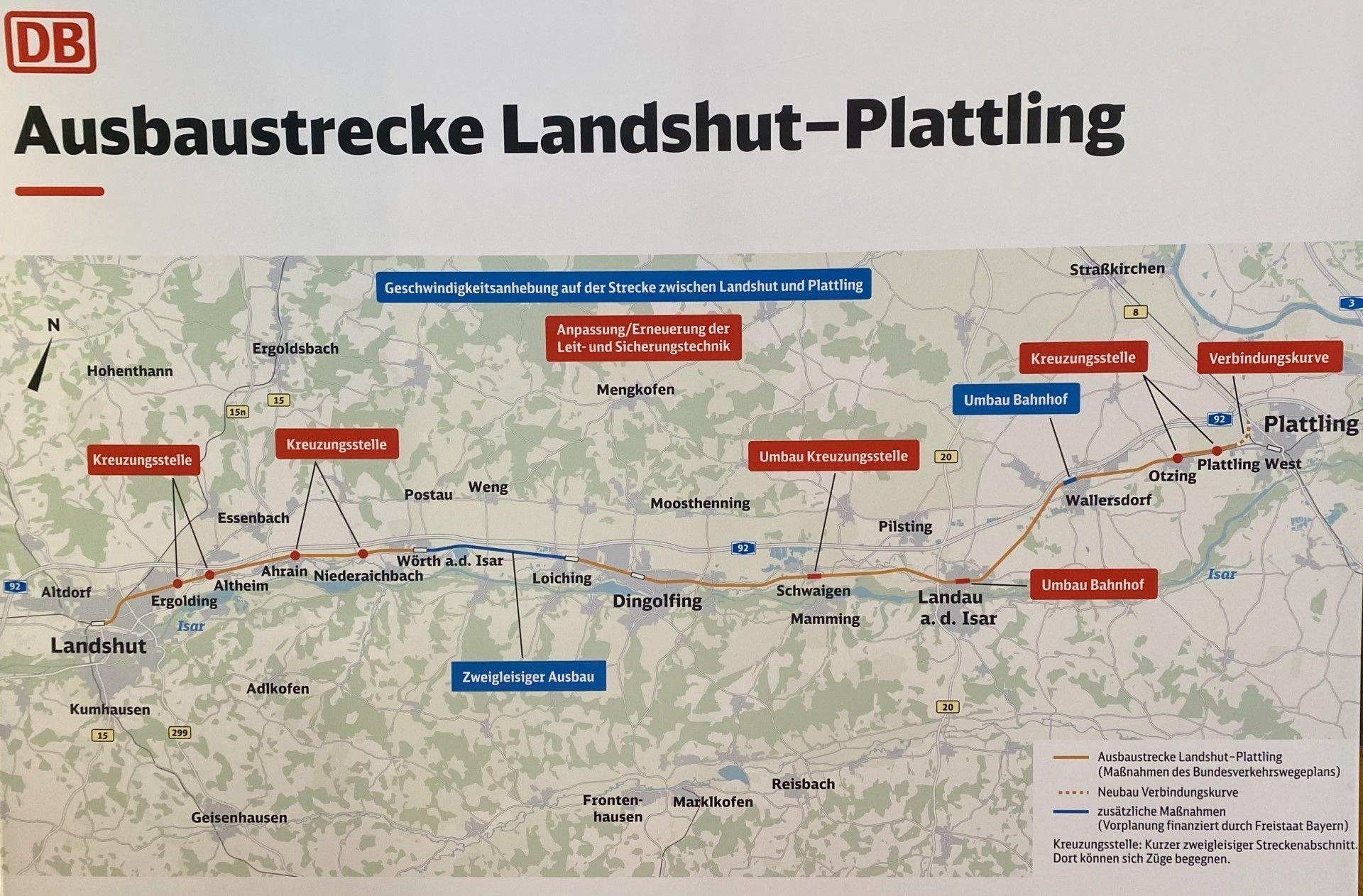 Der Plan der Ausbaustrecke Landshut-Plattling