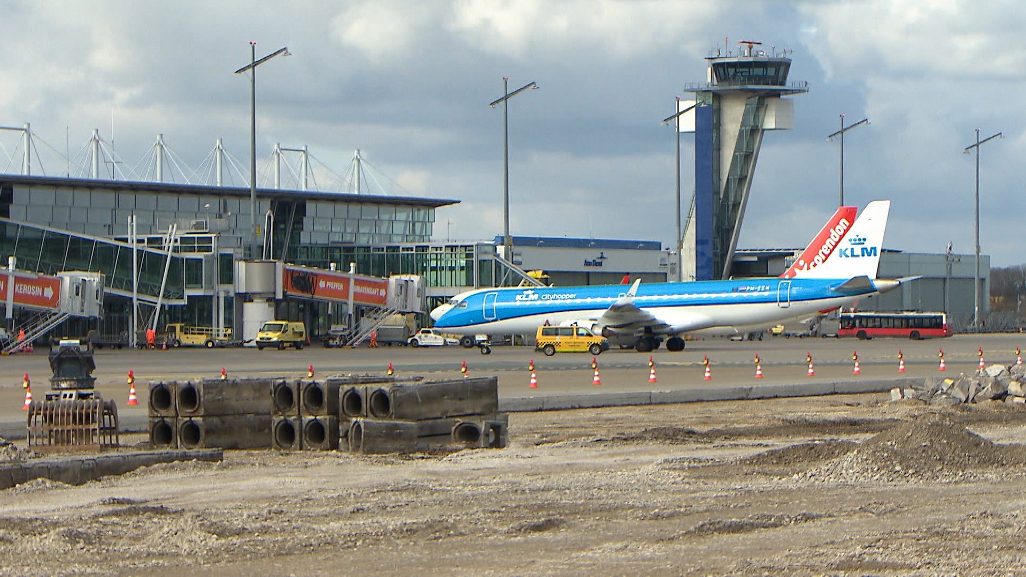 Die Baustelle des Vorfeldes am Nürnberger Flughafen.