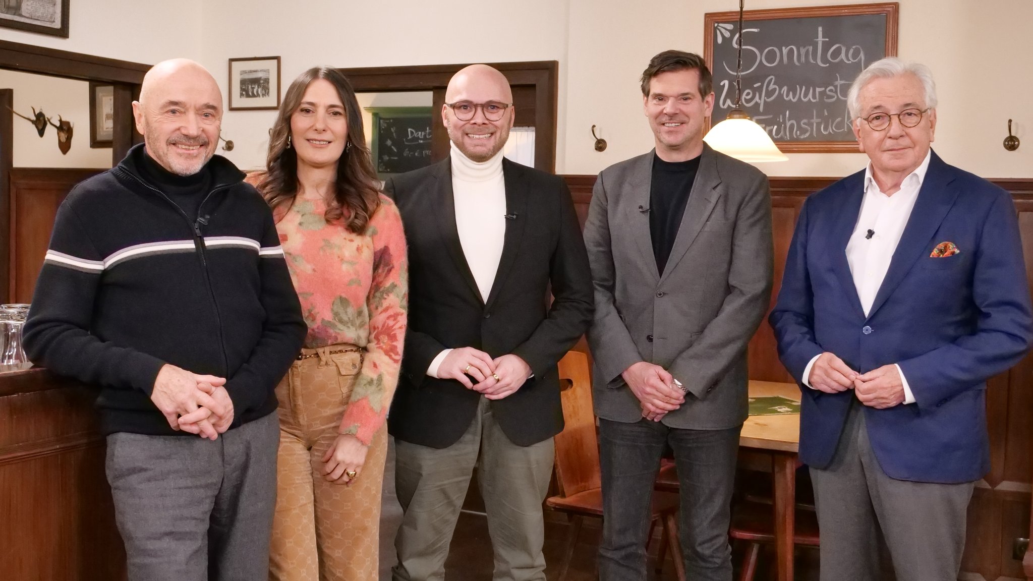  Gastgeber Hans Werner Kilz und seine beiden Stammgäste Anja Kohl und Christian Neureuther mit Fabian Mehring und Gregor Peter Schmitz.