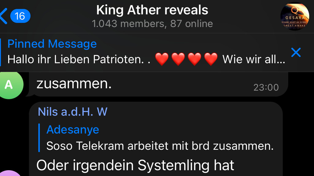 Screenshot Telegram-Gruppe