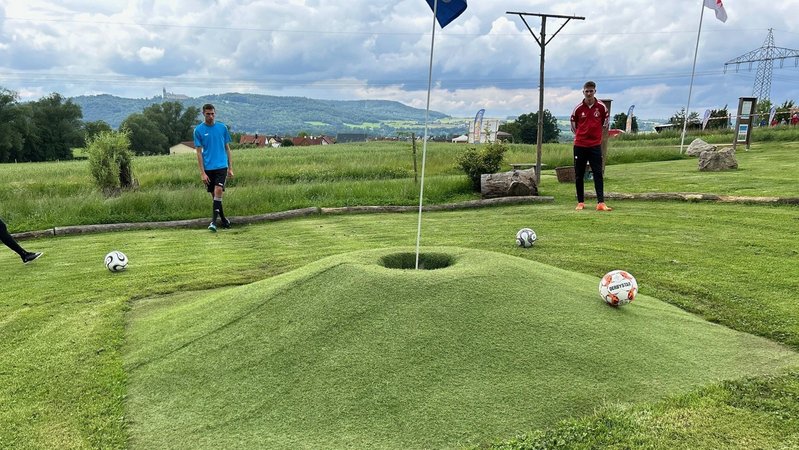 Die Anlage unterhalb der Basilika Vierzehnheiligen ist Austragungsort der deutschen Meisterschaften im Fußballgolf. | Bild: BR24/Andi Ebert Die Anlage unterhalb der Basilika Vierzehnheiligen ist Austragungsort der deutschen Meisterschaften im Fußballgolf.