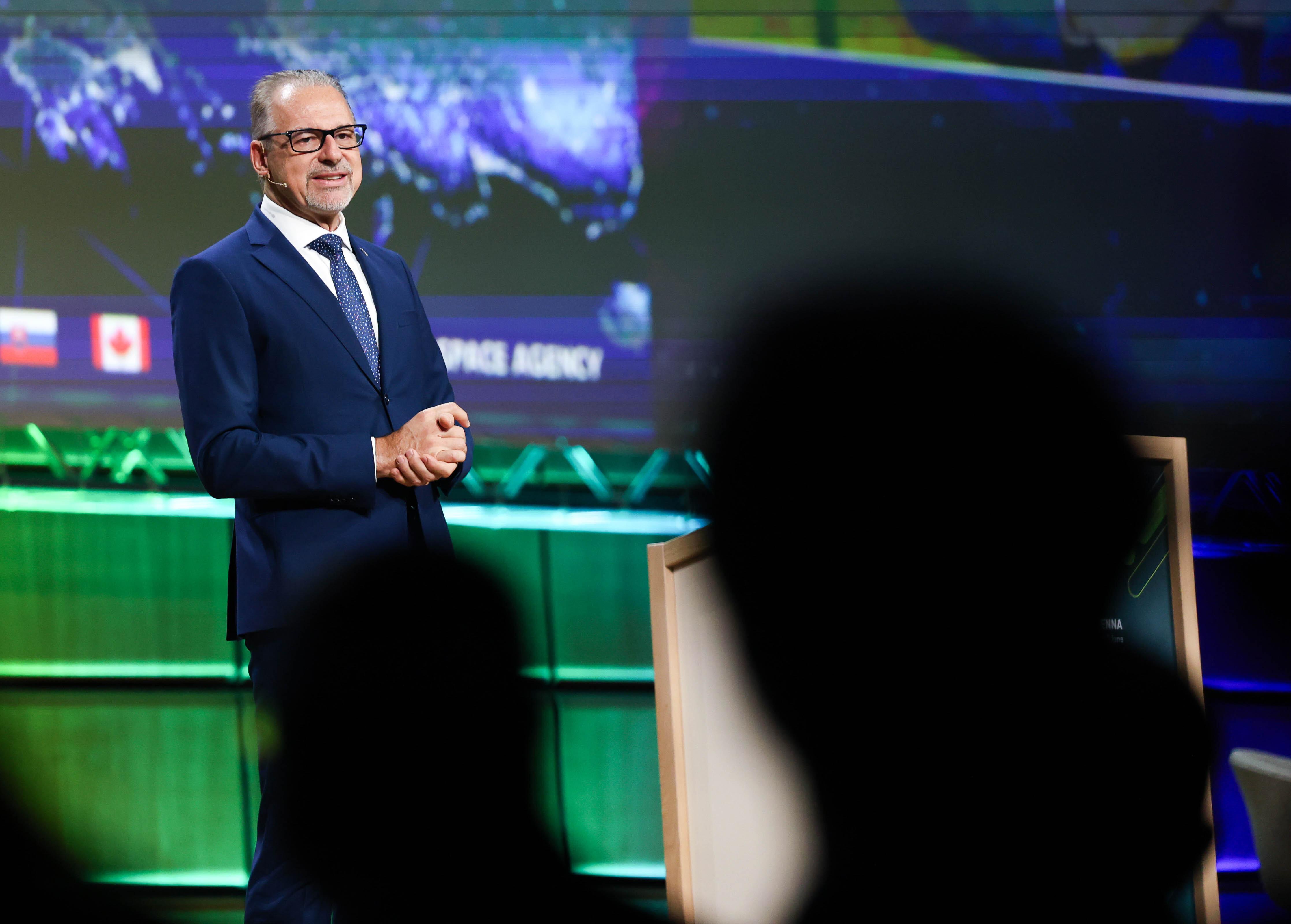 Josef Aschbacher, Generaldirektor der Europäischen Weltraumorganisation (ESA), bei einem Vortrag diese Woche in Wien.