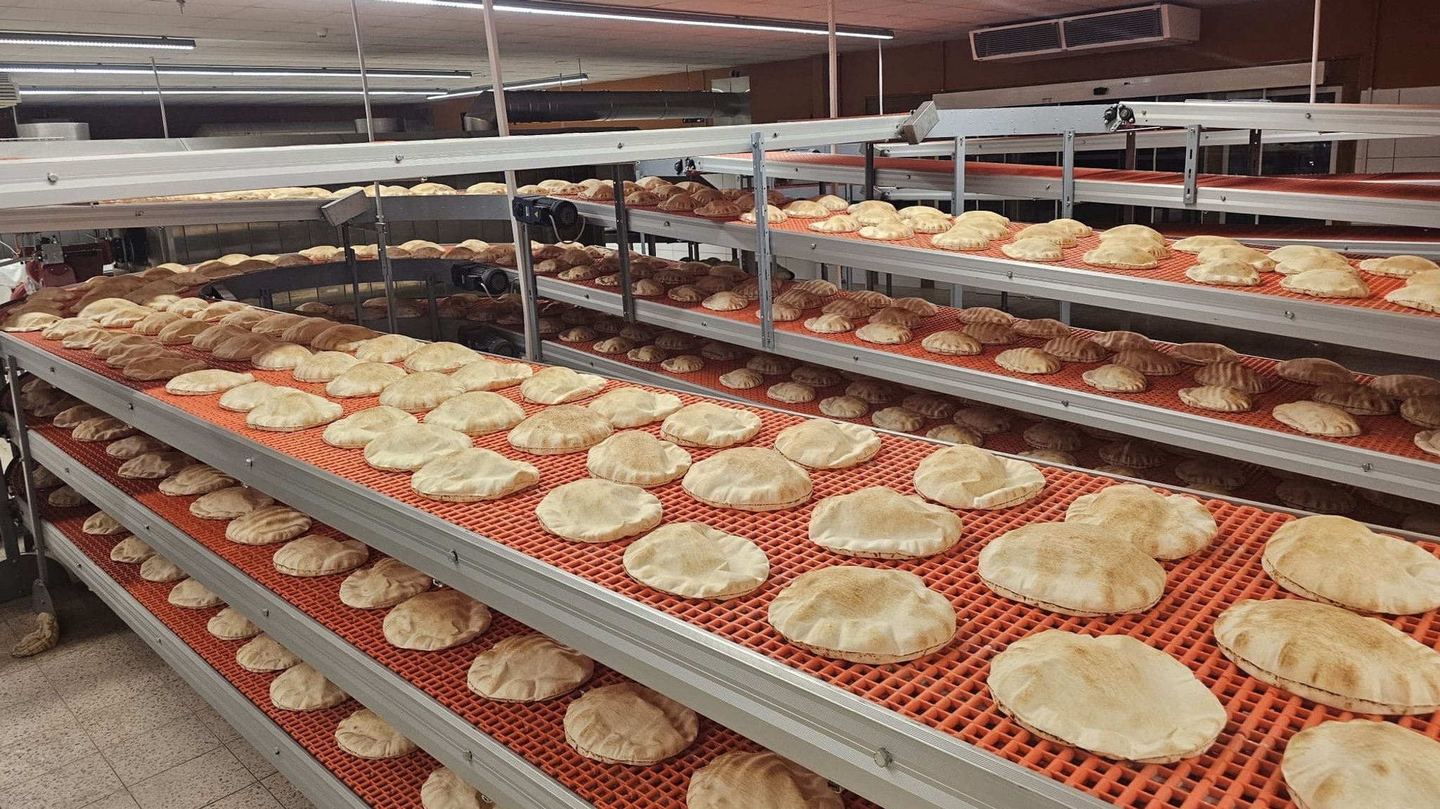 Fladenbrot-Produktion in einer großen Lagerhalle mit vielen Maschinen und Bändern. | Bild: BR/Jan Limpert Fladenbrot-Produktion in einer großen Lagerhalle mit vielen Maschinen und Bändern.