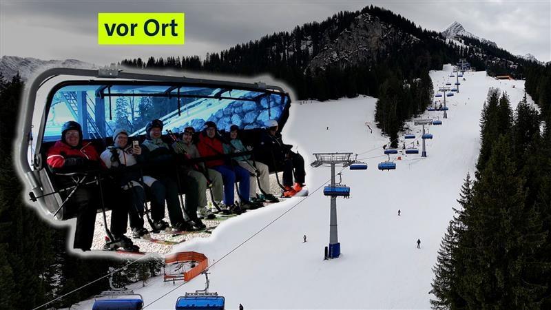 Bildmontage: Blick auf den neuen Achter-Sessellift und eine Kabine.