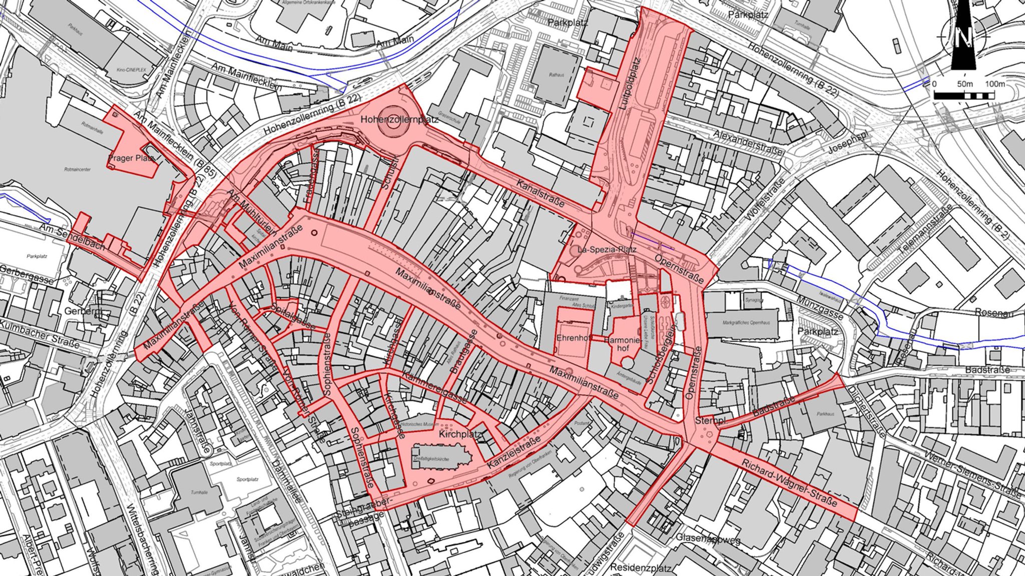 Ein Stadtplan von Bayreuth.