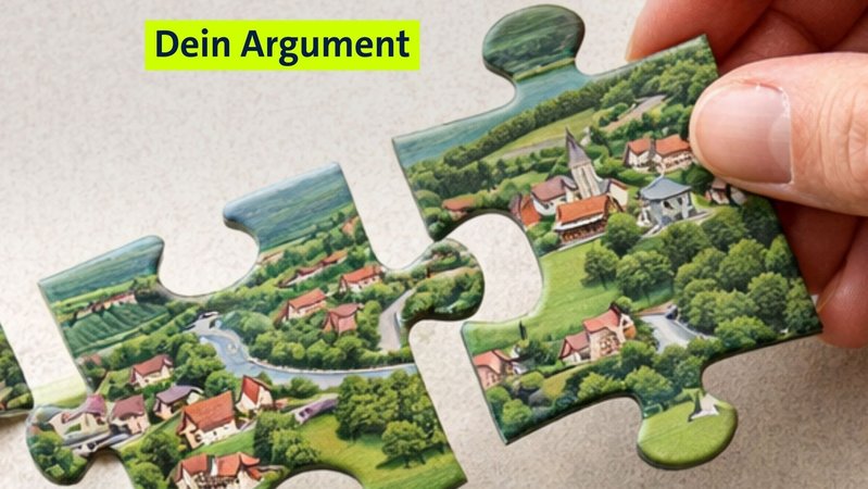 Puzzleteile mit fiktive Ortschaften werden zusammengebaut. (Symbolbild Gemeindefusion, KI-erzeugt) | Bild: BR Puzzleteile mit fiktive Ortschaften werden zusammengebaut. (Symbolbild Gemeindefusion, KI-erzeugt)