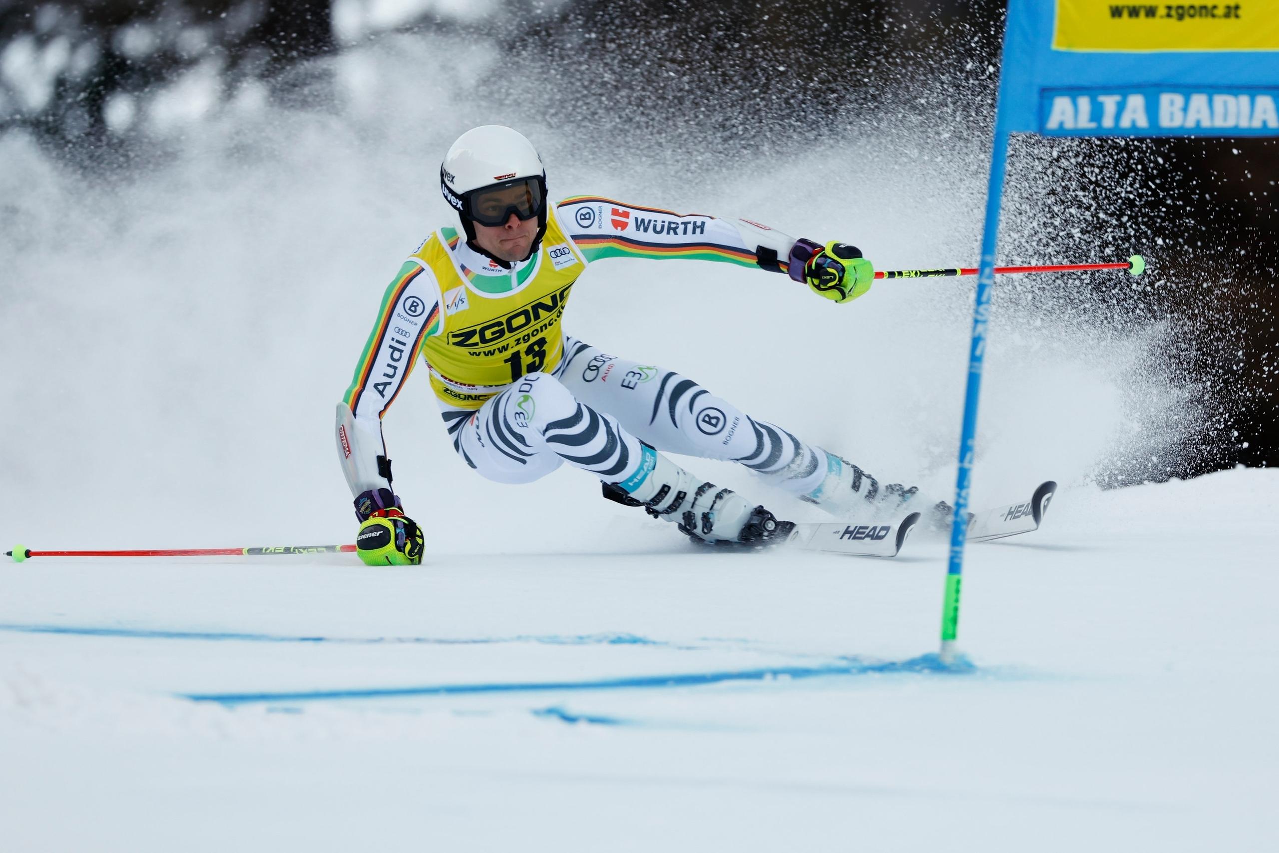 18.12.2023, Italien, Alta Badia: Ski alpin: Weltcup, Riesenslalom, Herren, 1. Durchgang: Alexander Schmid aus Deutschland in Aktion. 