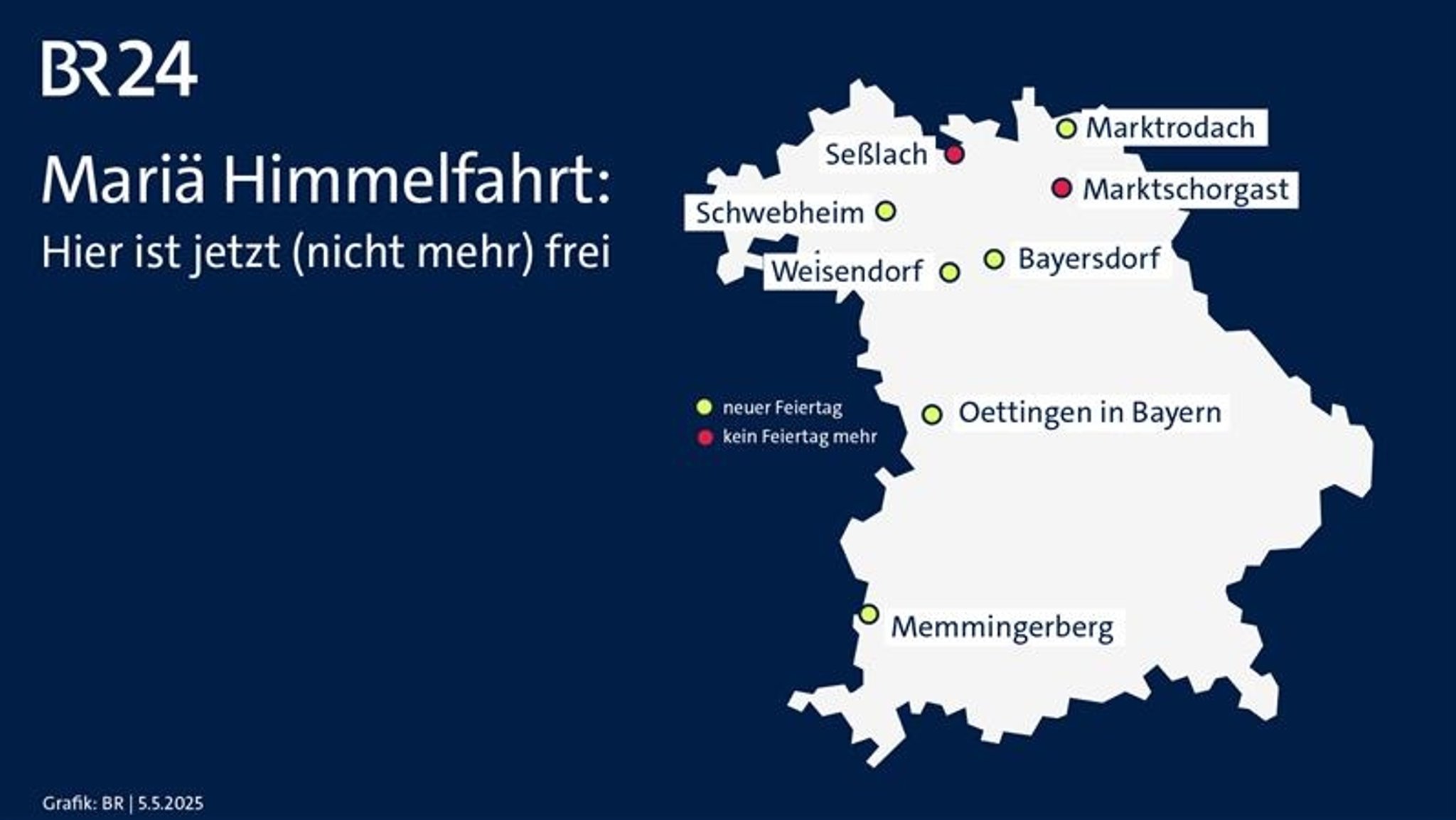 In diesen sechs bayerischen Gemeinden ist der 15. August neuer gesetzlicher Feiertag, beziehungsweise kein gesetzlicher Feiertag mehr.