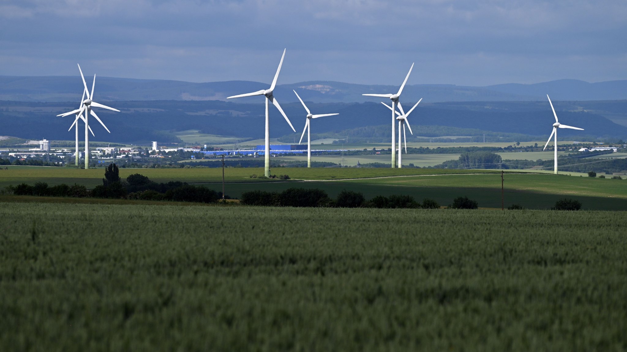 Windräder drehen sich unweit des Thüringer Waldes. 