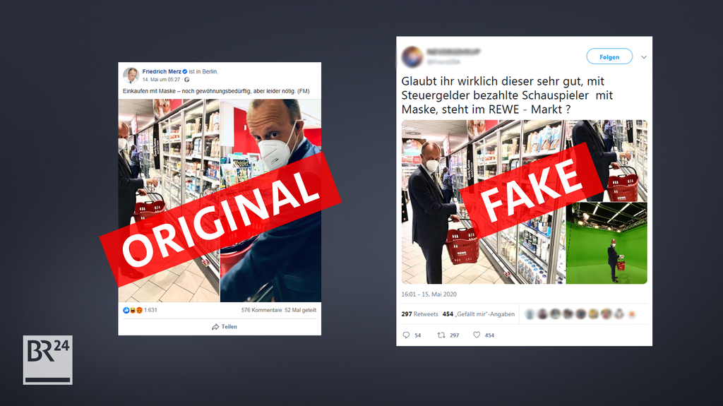 Twitter-User verfälschten ein Bild von Friedrich Merz beim Einkaufen. Der Fake verbreitet sich in Verschwörer-Netzwerken.