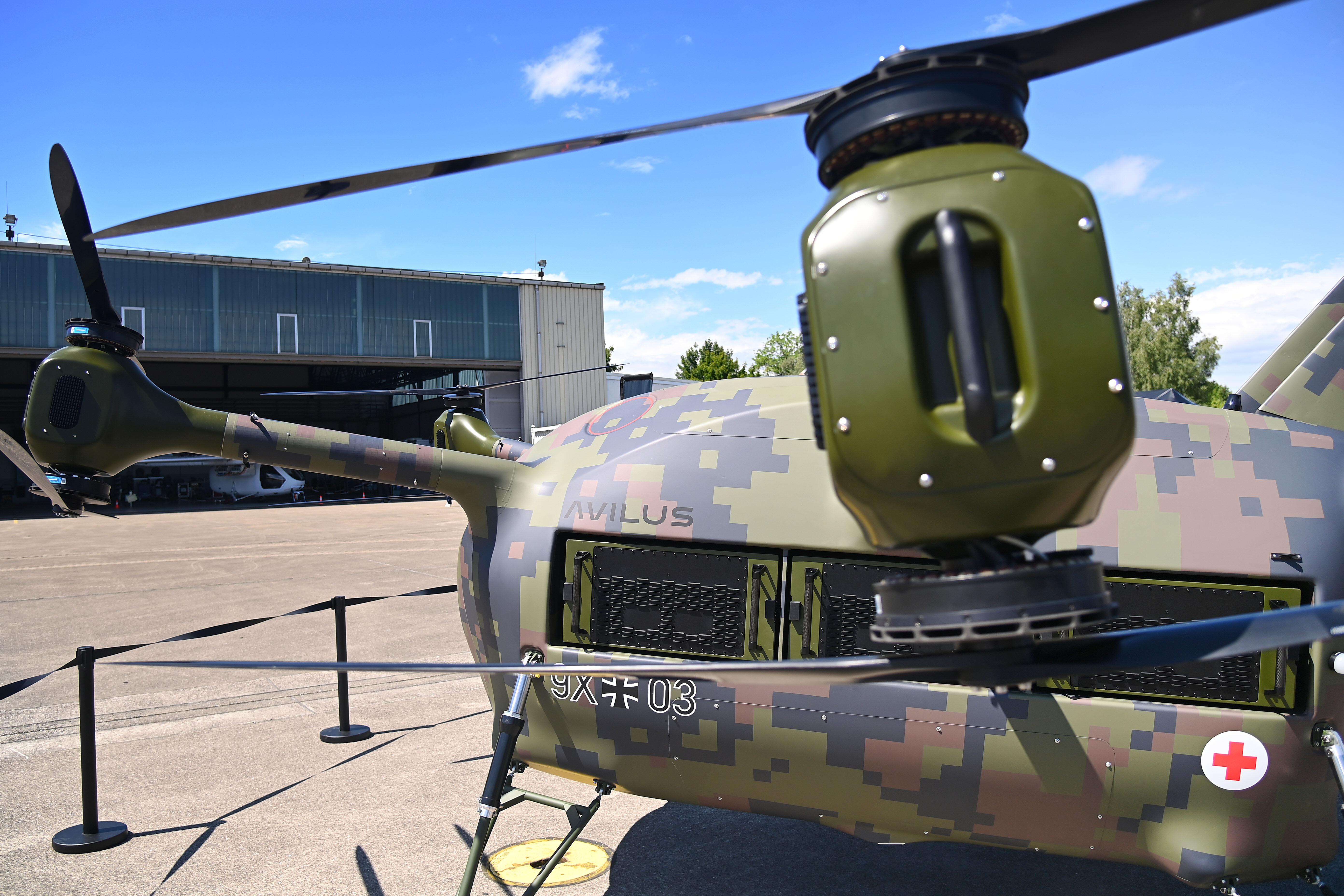 Archivbild, 22.07.2025: Eine Rettungsdrohne steht am "Innovationslabor" in Erding