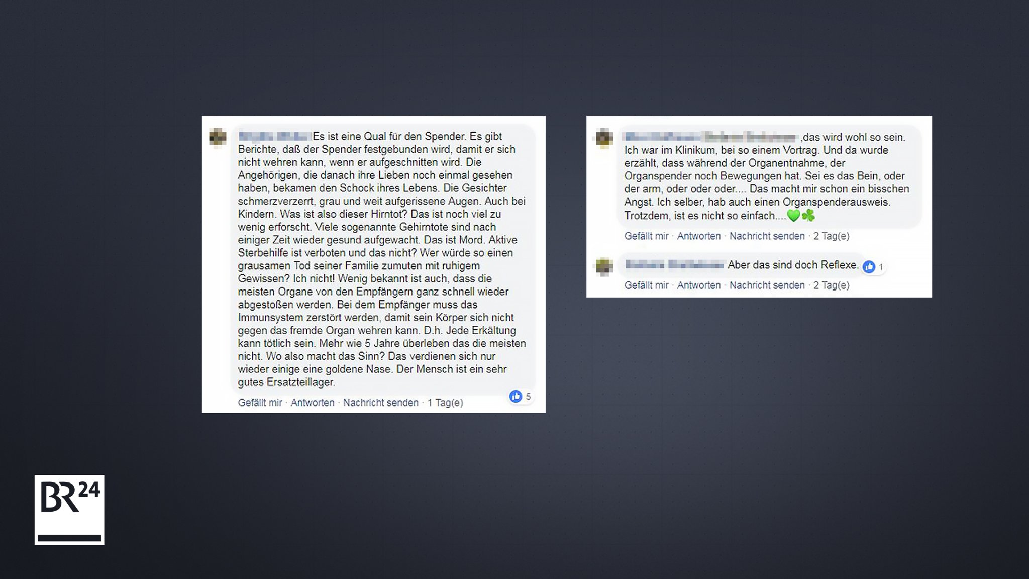 Kommentare von Nutzern auf der Facebook-Seite von BR24