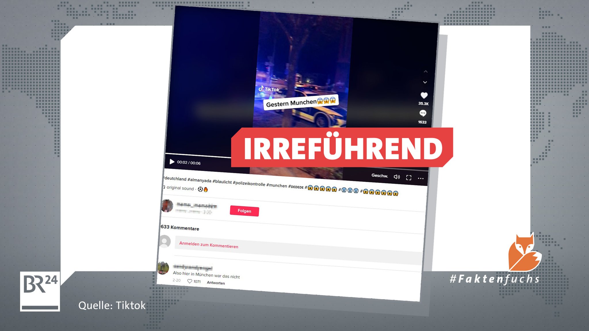 Ein Screenshot eines TikTok-Videos mit einem Polizeiauto und Blaulicht.