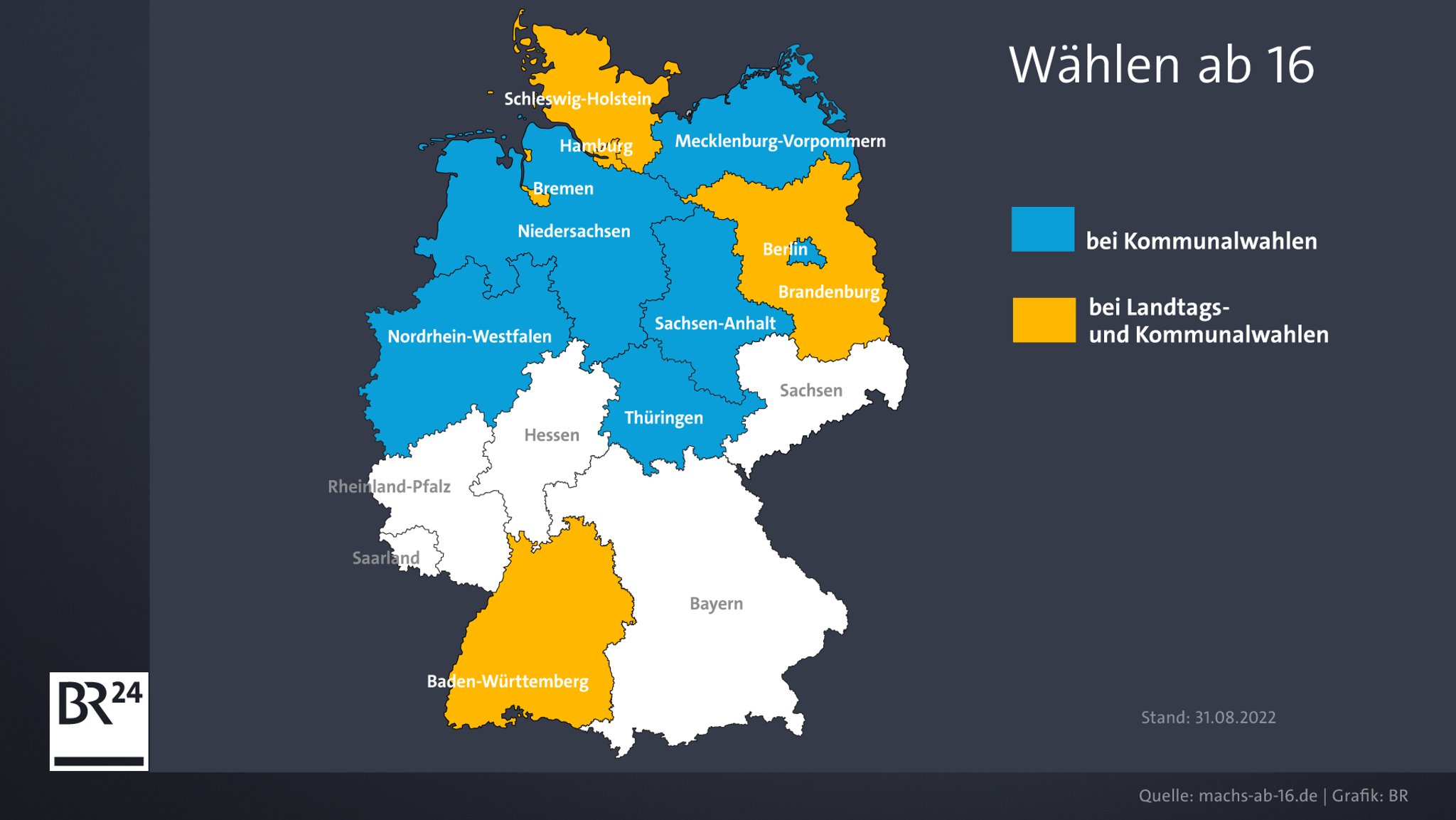 Grafik: In welchen Bundesländern Wählen ab 16 erlaubt ist