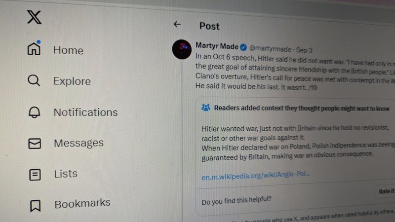 Geschichtsverdrehung auf Twitter, vormals X: Kann die Community Einhalt gebieten? | Bild: Fritz Espenlaub / BR Geschichtsverdrehung auf Twitter, vormals X: Kann die Community Einhalt gebieten?