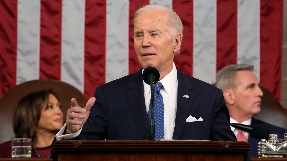 US-Präsident Joe Biden bei seiner Rede zur Lage der Nation am 07.02.23 in Washington D.C.