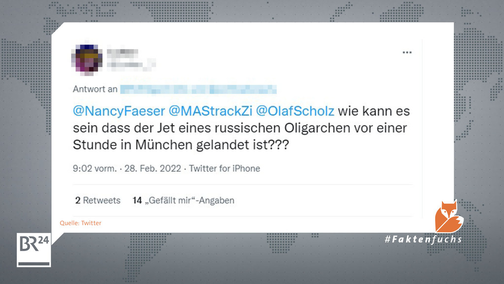 Eine falsche Behauptung auf Twitter, ein russischer Oligarch sei in München gelandet