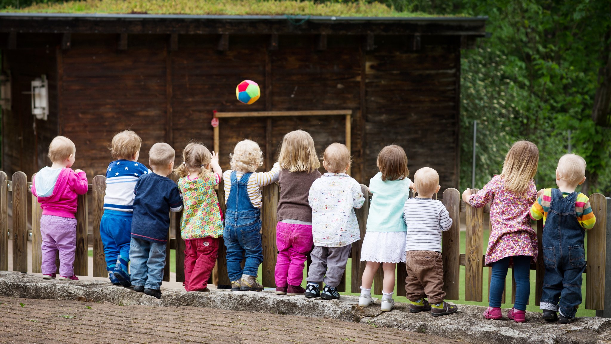Mehrere Kleinkinder stehen an einem Zaun. | Bild: stock.adobe.com/Anna Ritter Mehrere Kleinkinder stehen an einem Zaun.