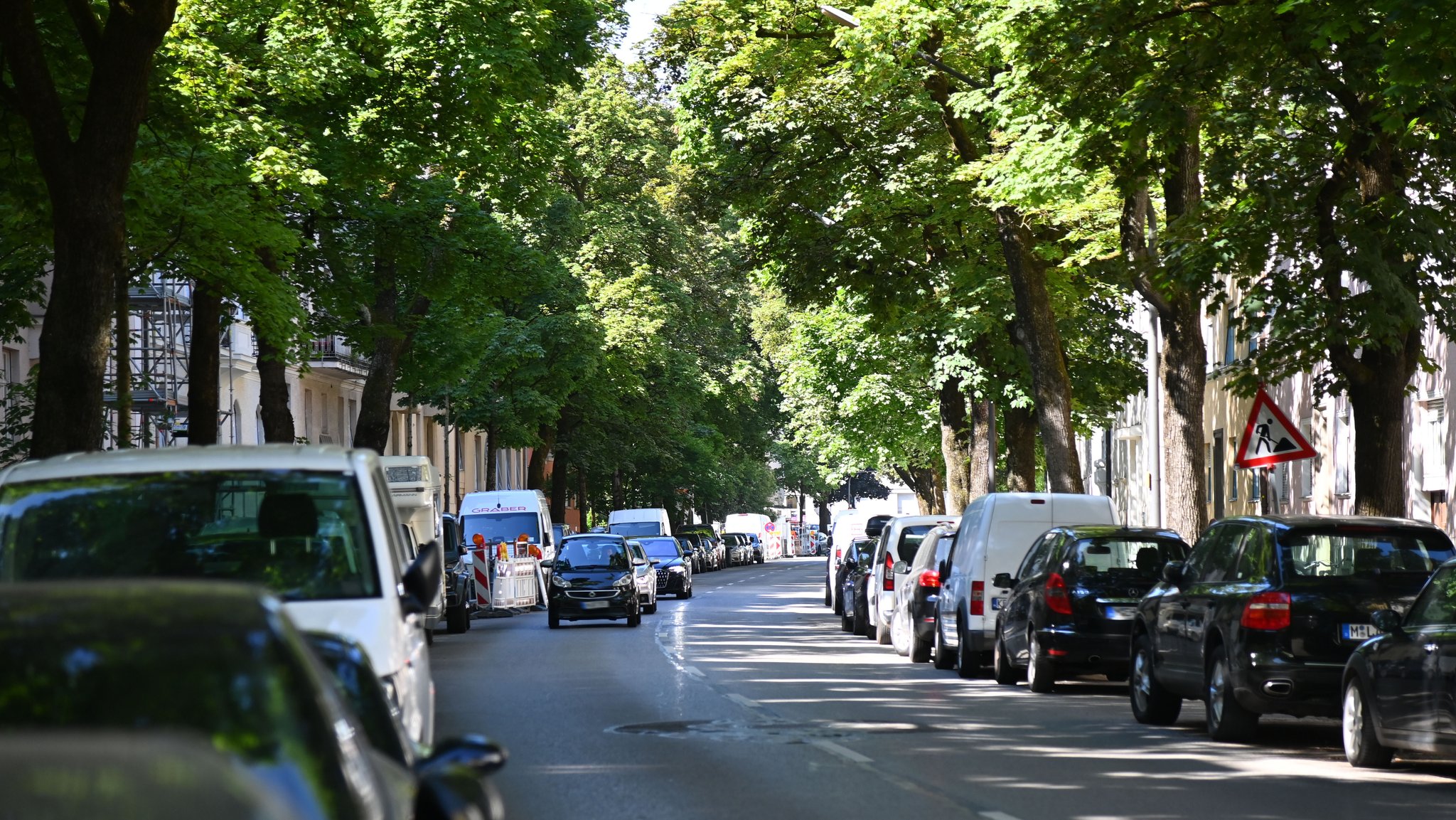 Eine begrünte Straße in München | Bild: picture alliance / SvenSimon | Frank Hoermann / SVEN SIMON Eine begrünte Straße in München