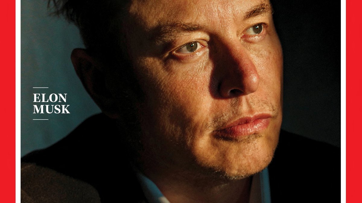 Porträt von Elon Musk auf der Titelseite des Time-Magazins