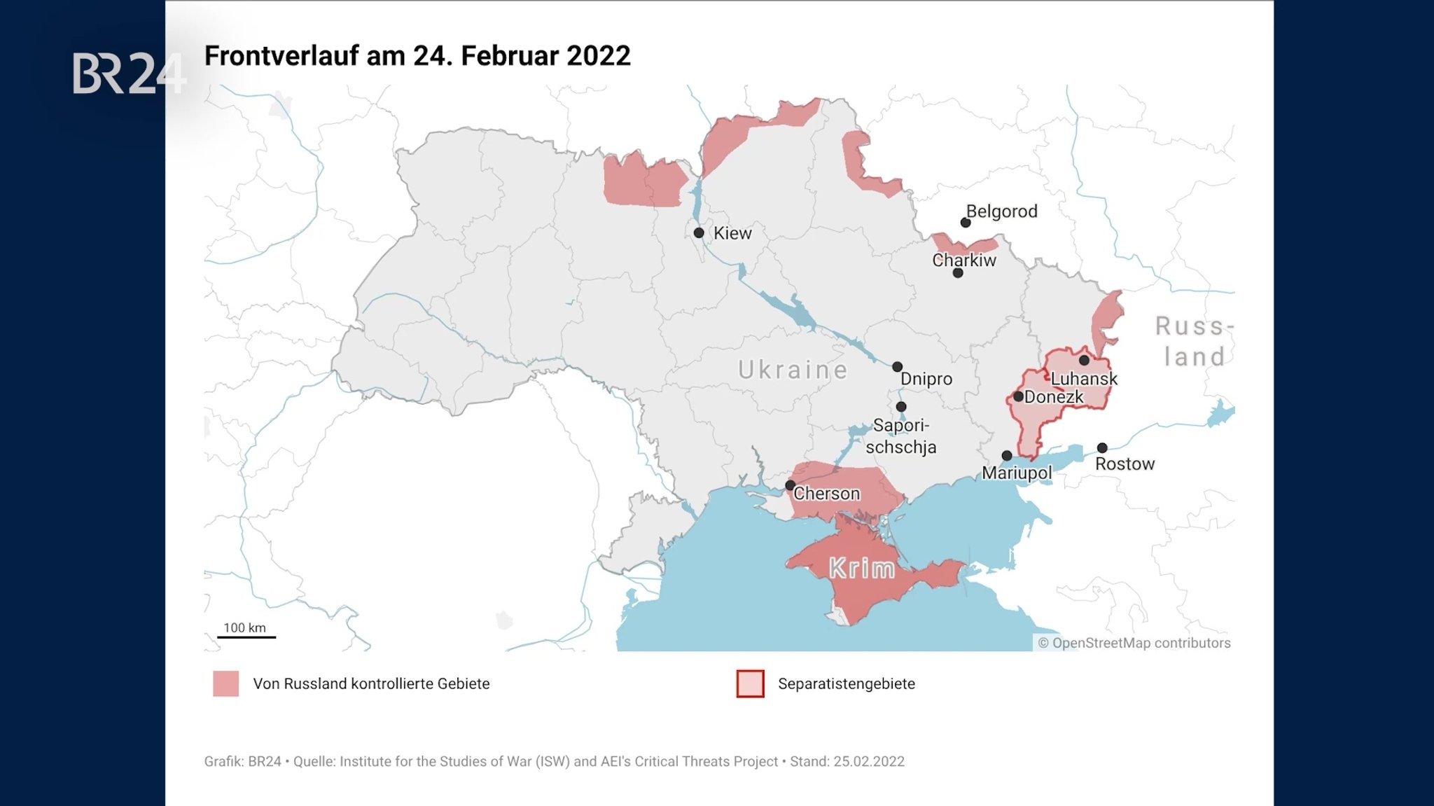 Seit vier Jahren wehrt die Ukraine den Angriffskrieg Russlands ab. In diesem Video sehen Sie, wie sich die Fronten zwischen den beiden Parteien verändert haben und wo der Konflikt heute steht.