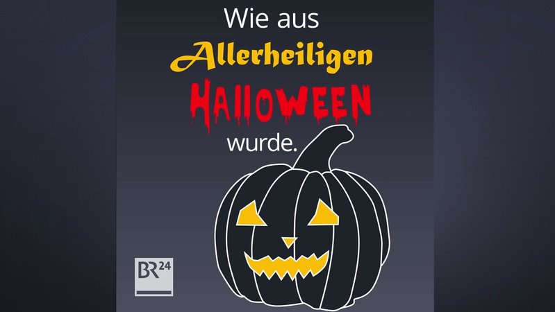 Grafik eines Kürbisses mit dem Schriftzug: Wie aus Allerheiligen Halloween wurde