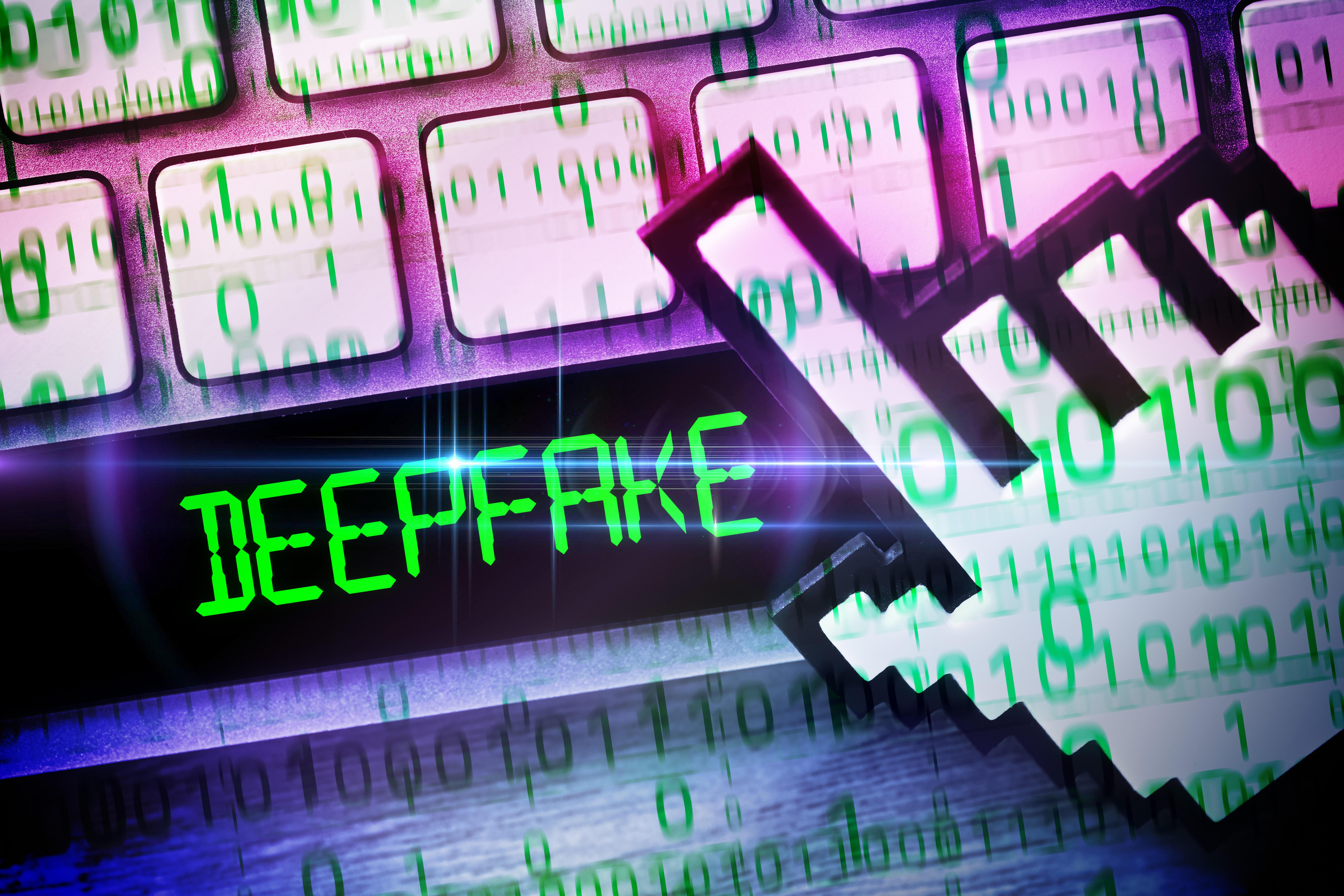 Computertastatur, darunter das Wort Deepfake