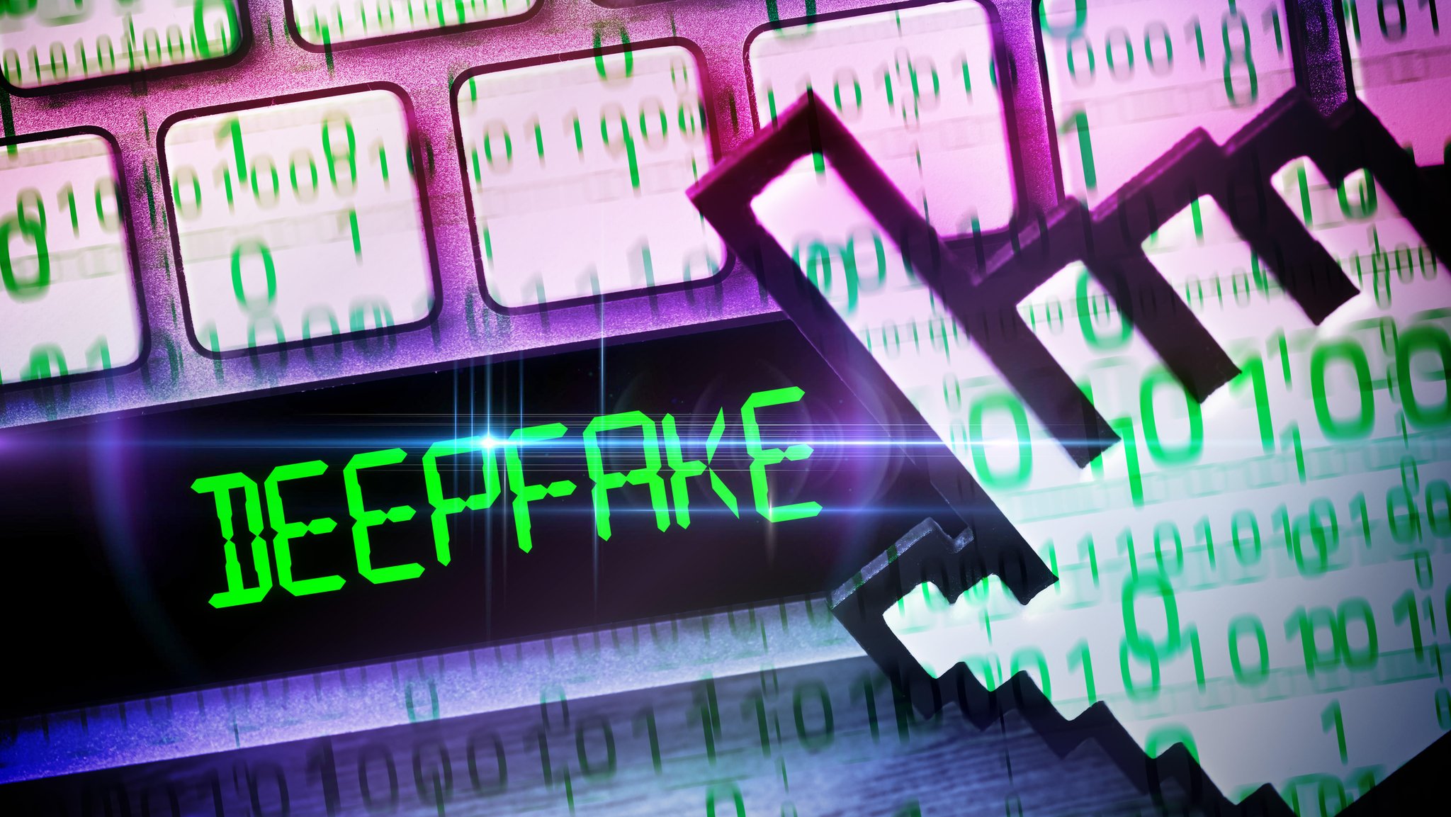 Computertastatur, darunter das Wort Deepfake