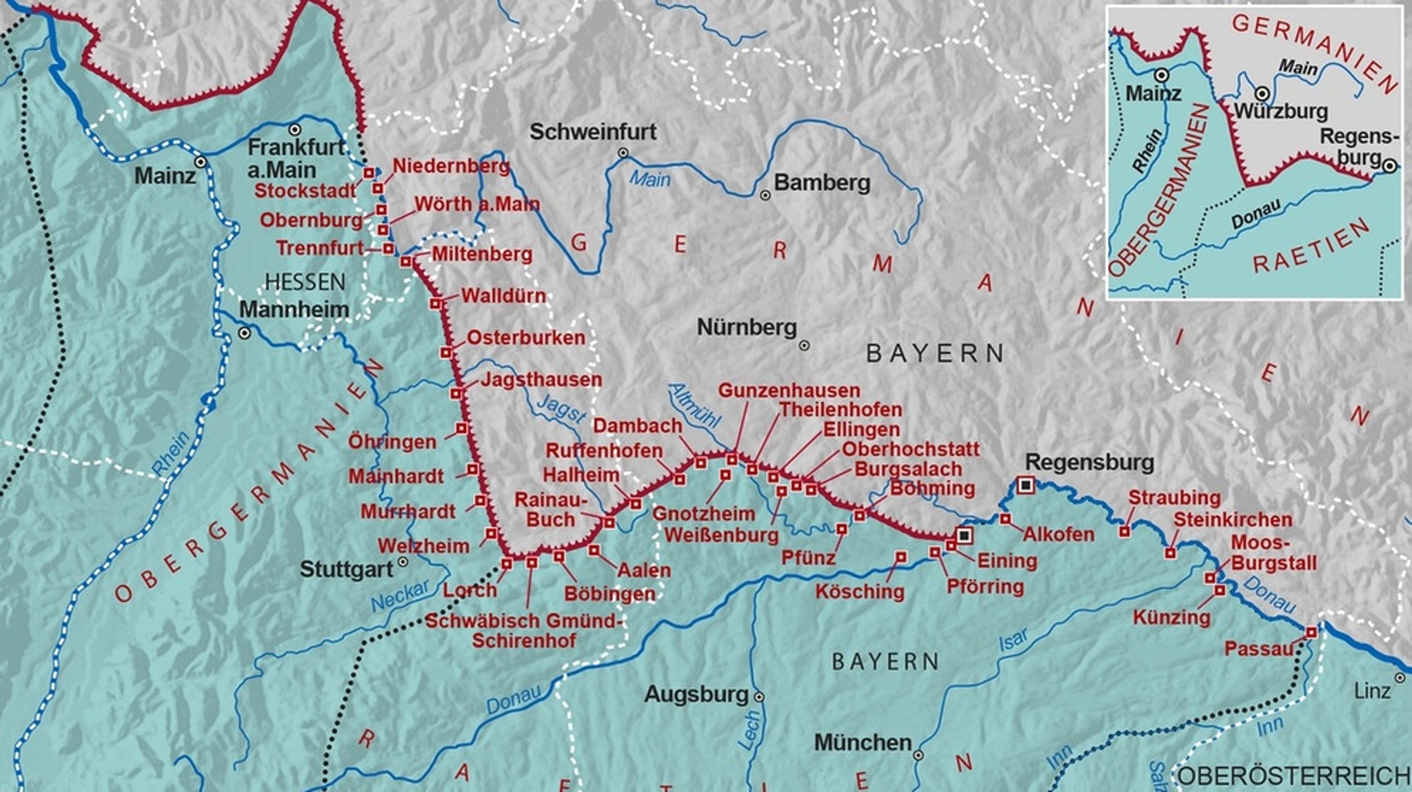 Der Limesverlauf in Bayern